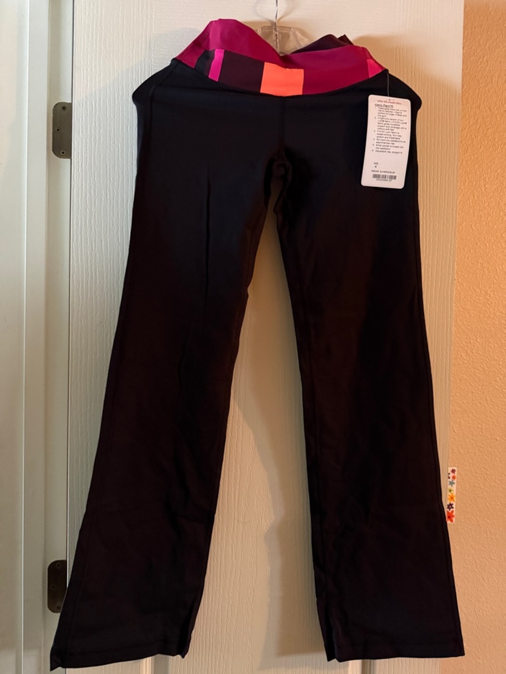 lululemon athletica Black Leggings with Pink and Coral Waistband